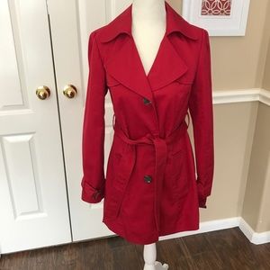 Red trench coat with turtle shell accents Petite!